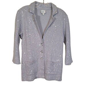 ECI New York Women's Sequin Knit Blazer Jacket Cocktail Evening Gray Size Medium